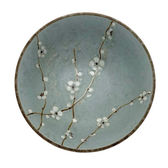 Late 20th Century Japanese Shosun Mint Large 8 3/8” Ceramic Bowl Cherry Blossoms